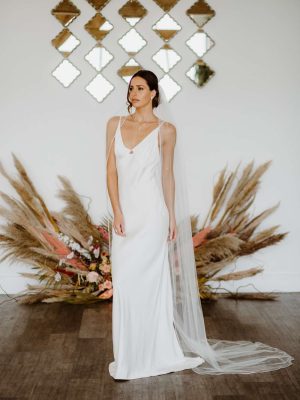 ALEXANDRA - one tier chapel length veil with rhinestone edging & beading