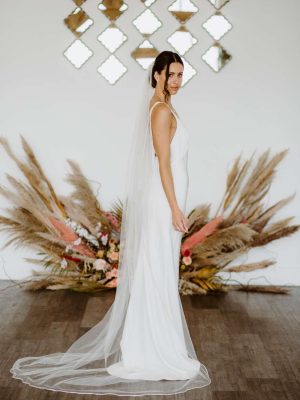 ALEXANDRA - one tier chapel length veil with rhinestone edging & beading