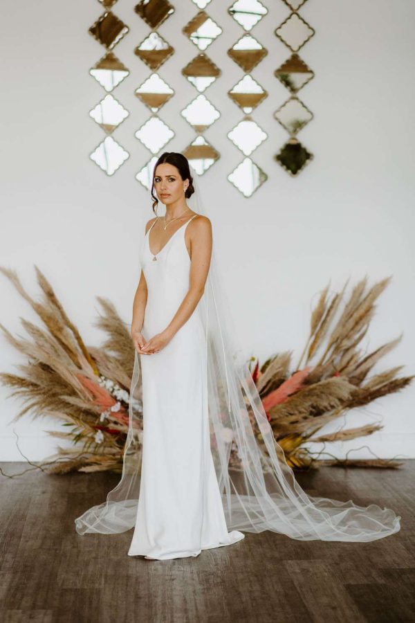 Isabella – single layer cathedral length veil with a wired wavy edge