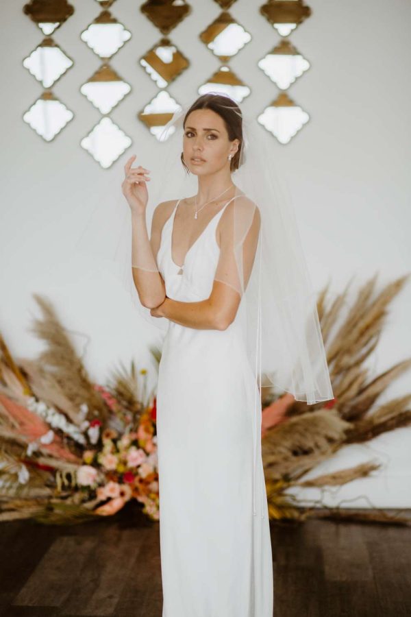 Megan- two layer hip length veil with a pencil edge