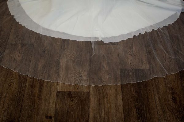 Paige - two layer chapel length plain wedding veil detail