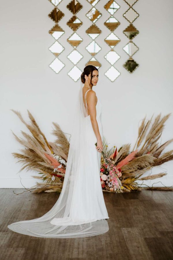 Sia – one layer chapel length waterfall cut veil in Silk Effect tulle