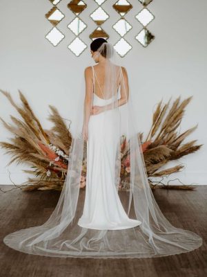ALEXIS – one layer cathedral length veil with scattered pearls & crystals