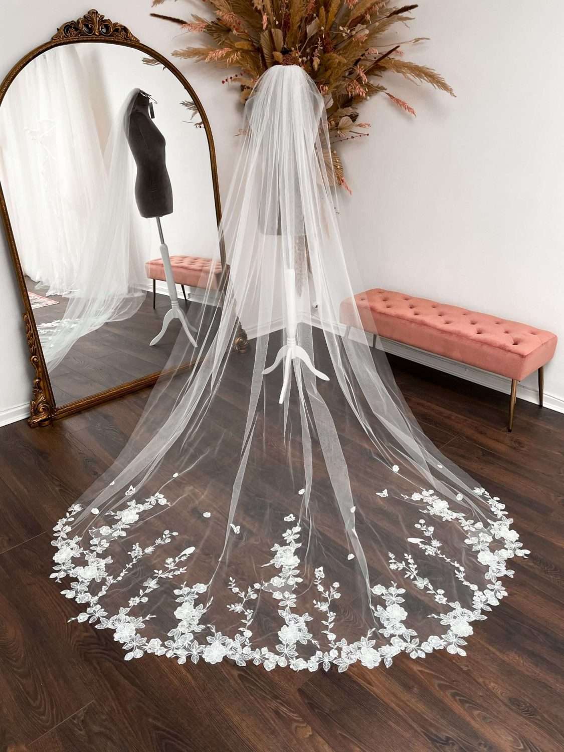 Bespoke lace veil with climbing lace vines Bespoke lace veil with climbing lace vines