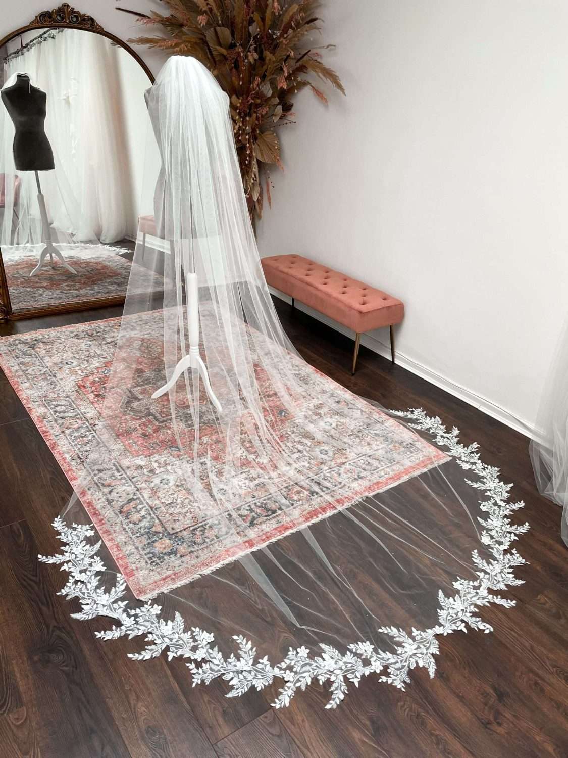 Cathedral veil with beaded lace appliques Cathedral veil with beaded lace appliques