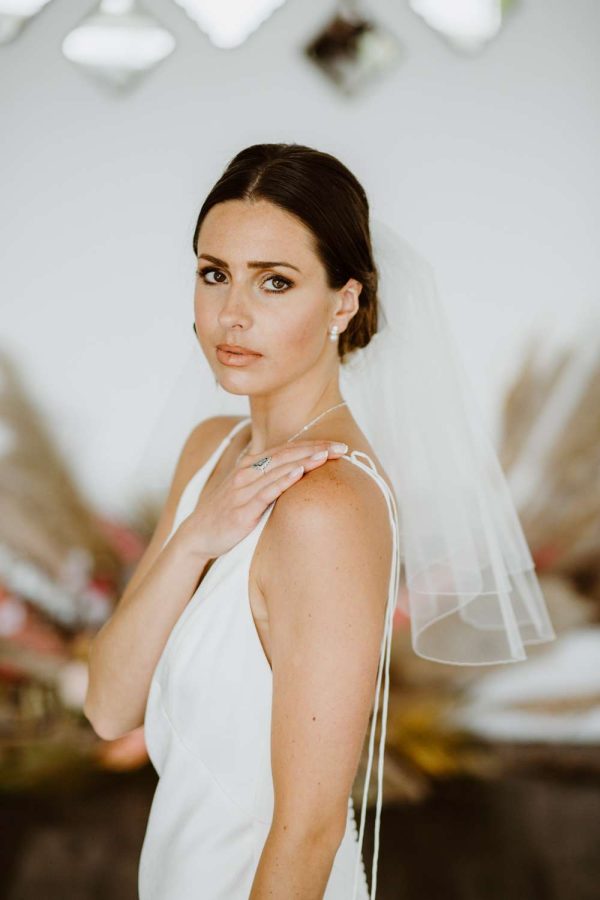 Charlie – two layer shoulder length wedding veil with a pencil edge