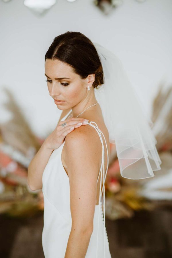 Charlie – two layer shoulder length wedding veil with a pencil edge