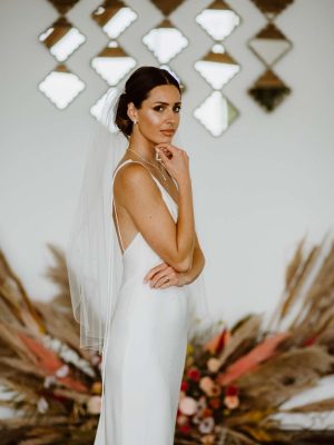 Mia – single layer hip length veil with a pencil edge and scattered diamantes