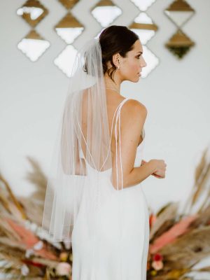 Mia – single layer hip length veil with a pencil edge and scattered diamantes