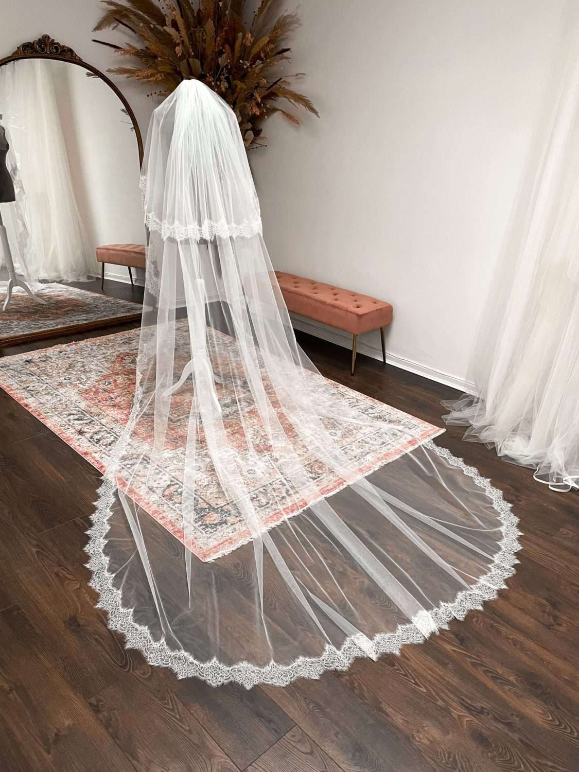 Two tier veil with Kai French lace trim Two tier veil with Kai French lace trim