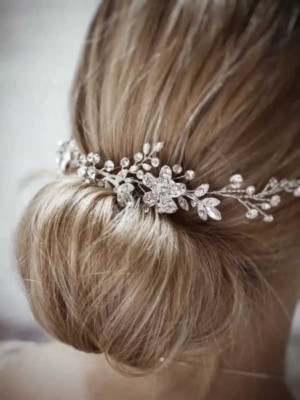 Dawn bridal hair vine on model closeup