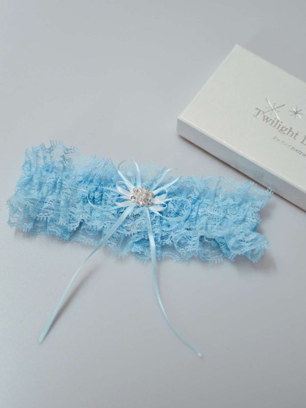 Pretty all blue garter with bow detail flatlay TLG509