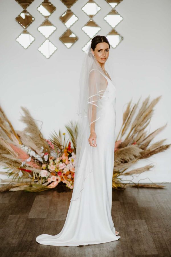 Rosie - two tier waltz length ribbon edge veil