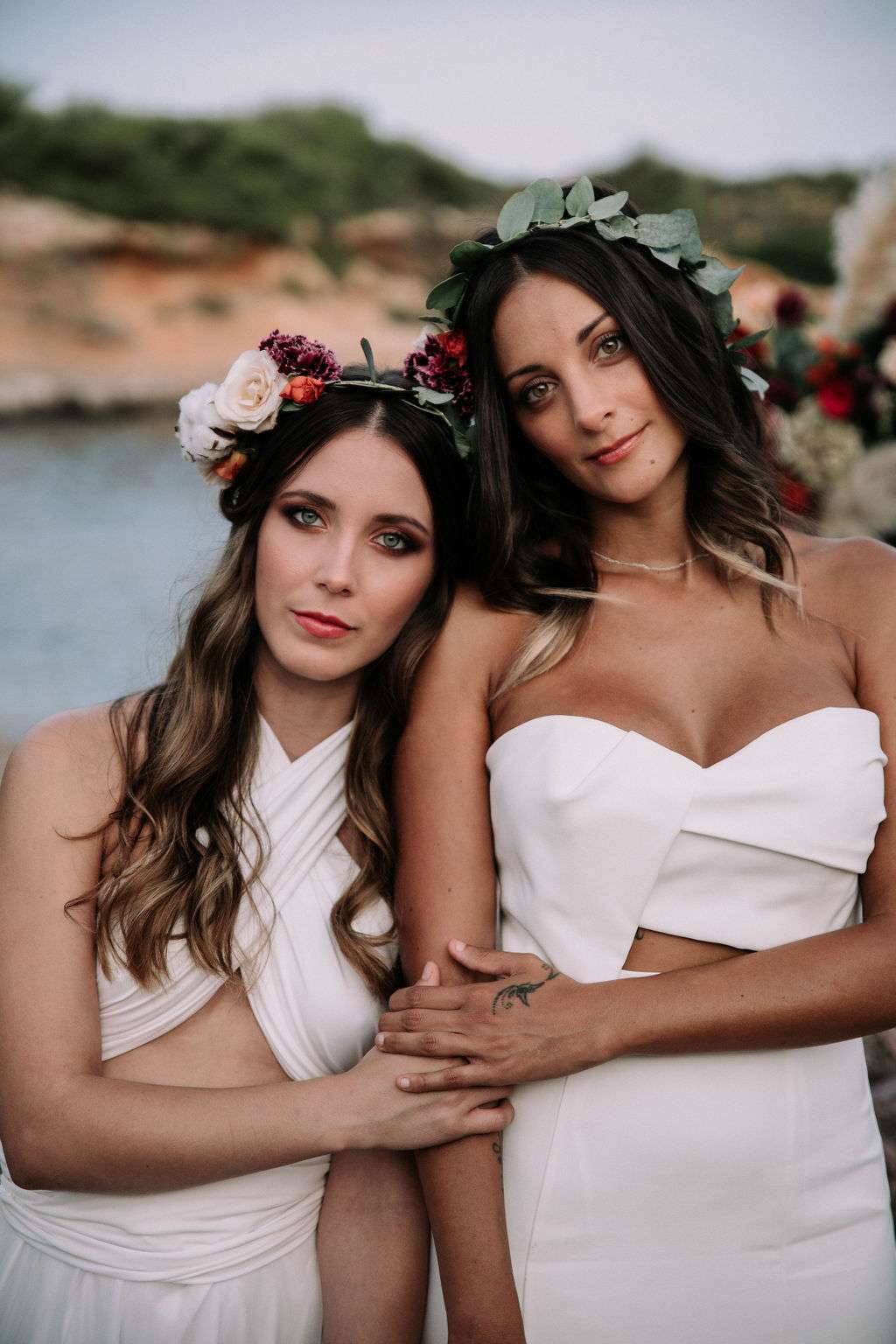 Two brides - love is love shoot - cathedral veil with lace - iniza destination wedding inspiration (113)