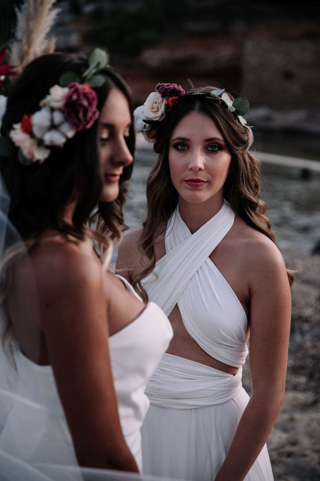 Two brides - love is love shoot - cathedral veil with lace - iniza destination wedding inspiration (68)