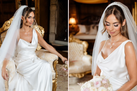 Minimalist Veil Inspiration | Marilyn’s Stunning Wedding Look at Hengrave Hall 13 Paige chapel length veil on real bride Marilyn