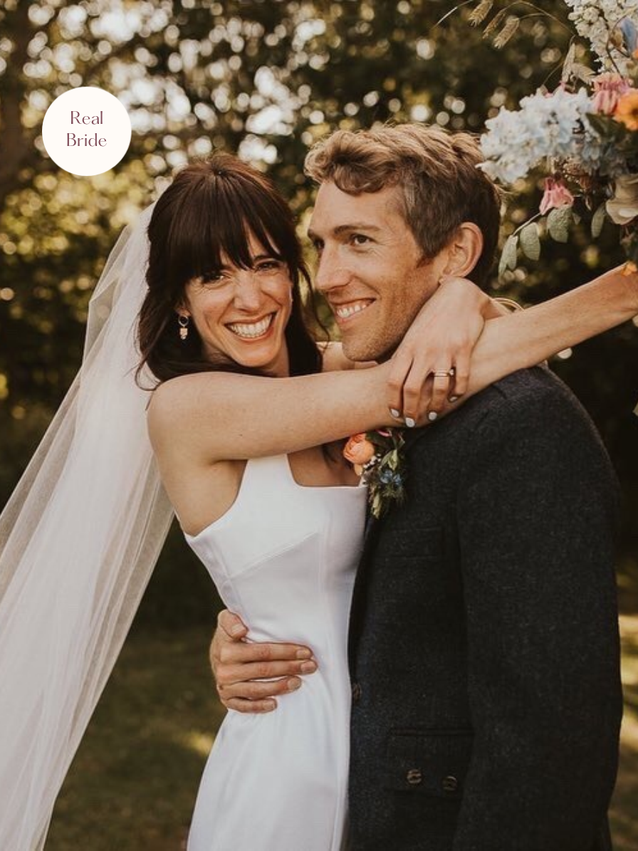 Brooke – Simple One Layer Chapel Length Veil with a Sewn Edge 13 Real bride wears Brooke veil