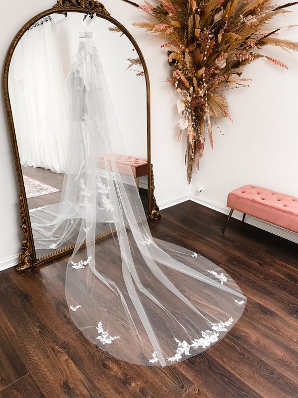 Madison barely there floral lace chapel veil