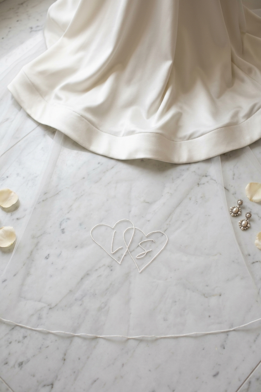 Custom Veil Embroidery Add-on: Entwined Hearts with Initials 5 Custom Veil Embroidery Add-on: Entwined Hearts with Initials - Image 3