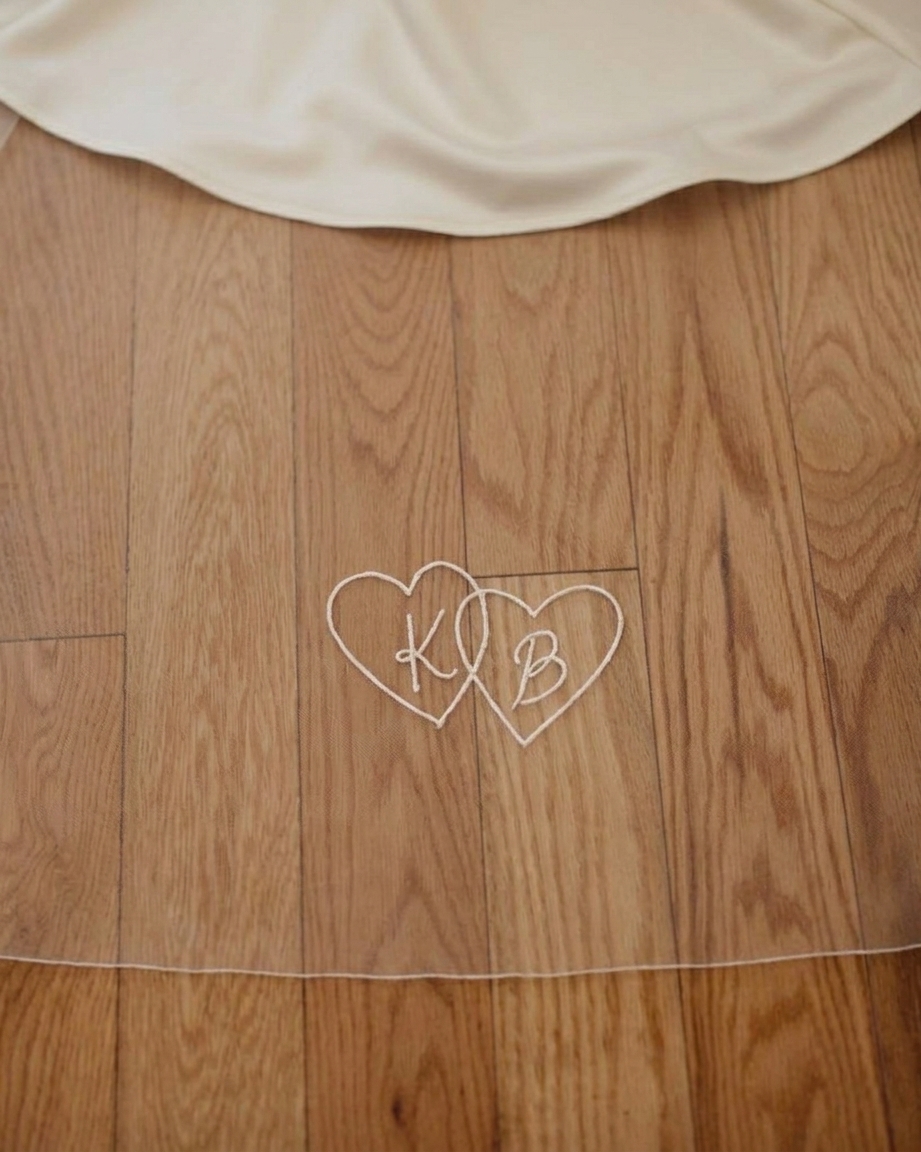 Custom Veil Embroidery Add-on: Entwined Hearts with Initials 1 Entwined Hearts Veil Embroidery