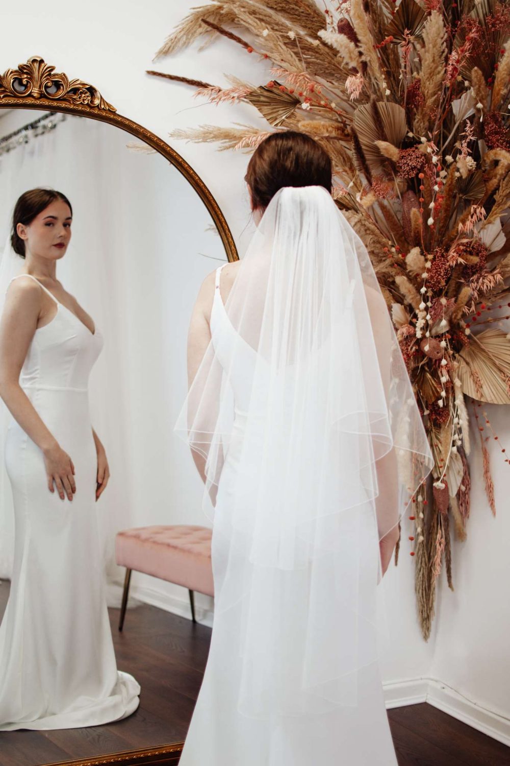 Hailey – Classic Two Tier Fingertip Veil with a Pencil Edge