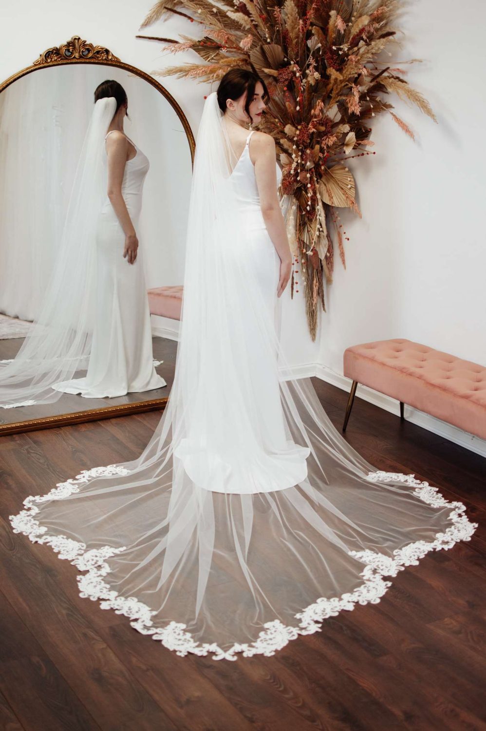 Naomi - Cathedral Veil with a Shaped Lace Train