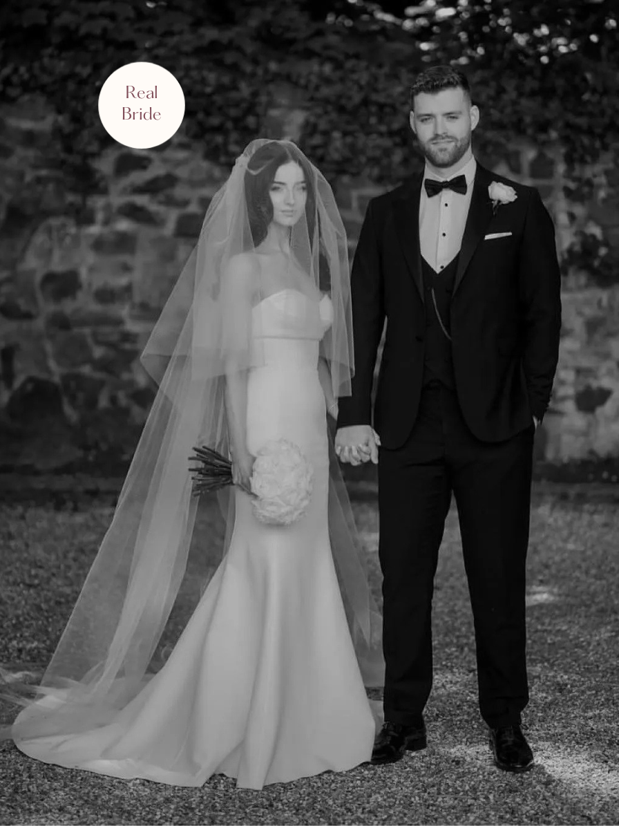 Anastasia – Classic Two Tier Cathedral Veil with a Cut Edge 17 Real bride wearing Anastasia