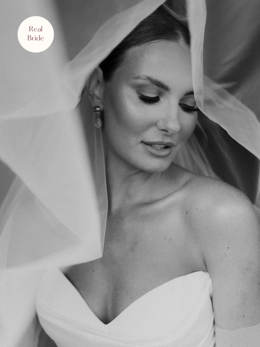 Anastasia – Classic Two Tier Cathedral Veil with a Cut Edge 9 Real bride wearing Anastasia