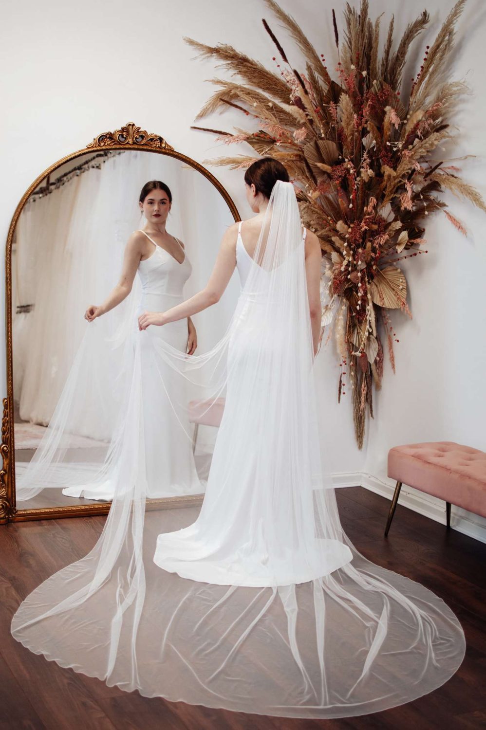 Sabrina – Cathedral Length Silk Effect Veil with a Sewn Edge