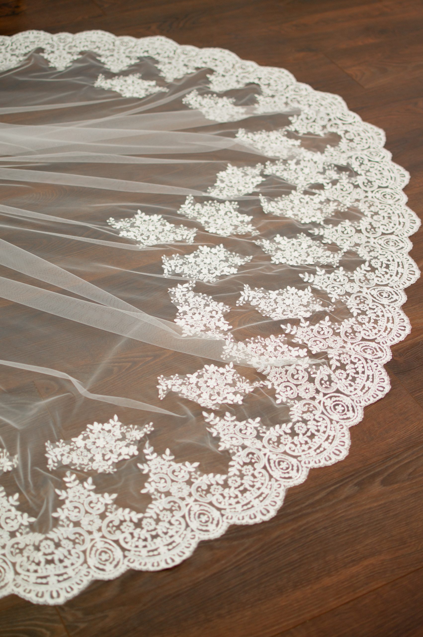 Willow - cathedral veil with lace trim and appliques