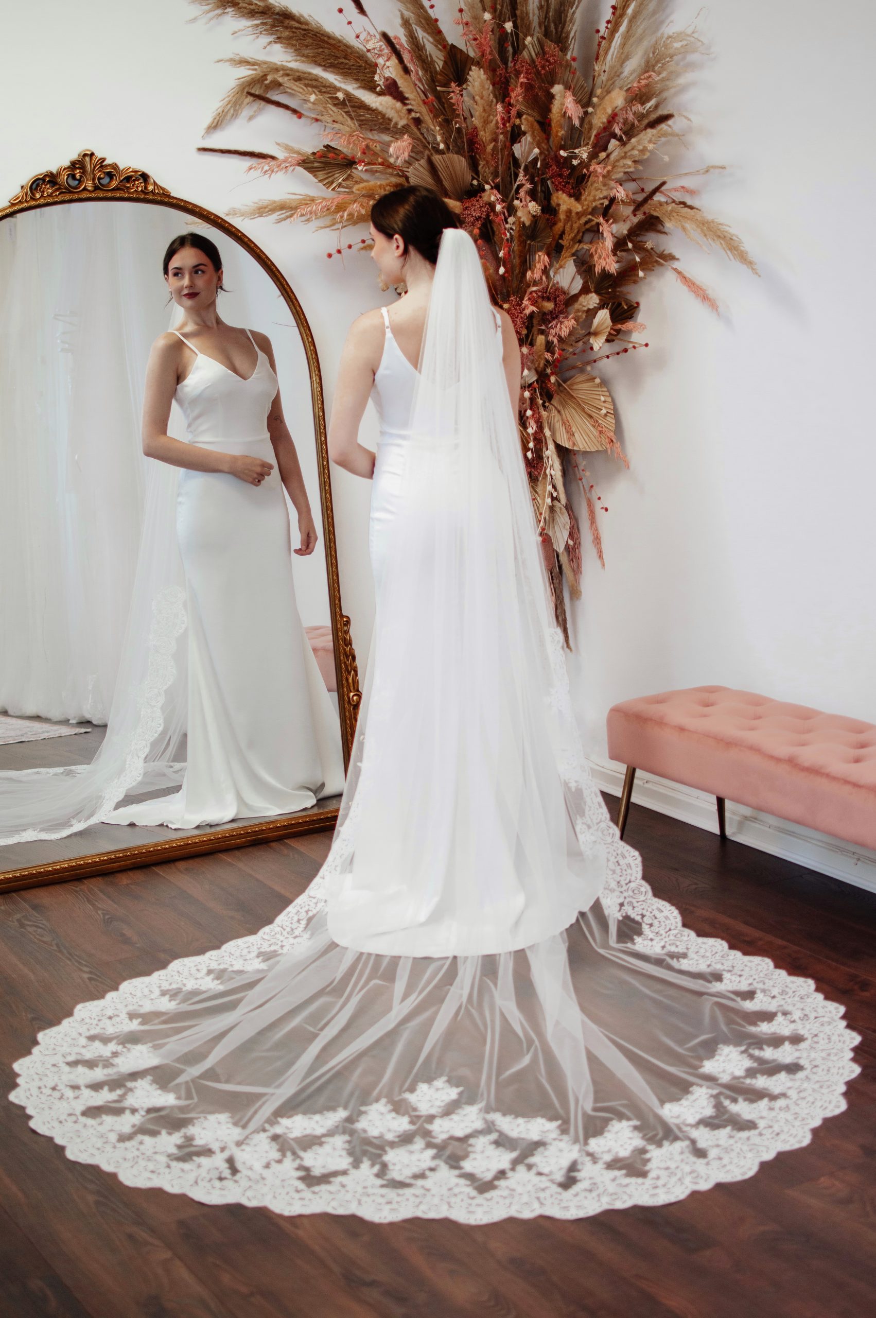 Willow - cathedral veil with lace trim and appliques