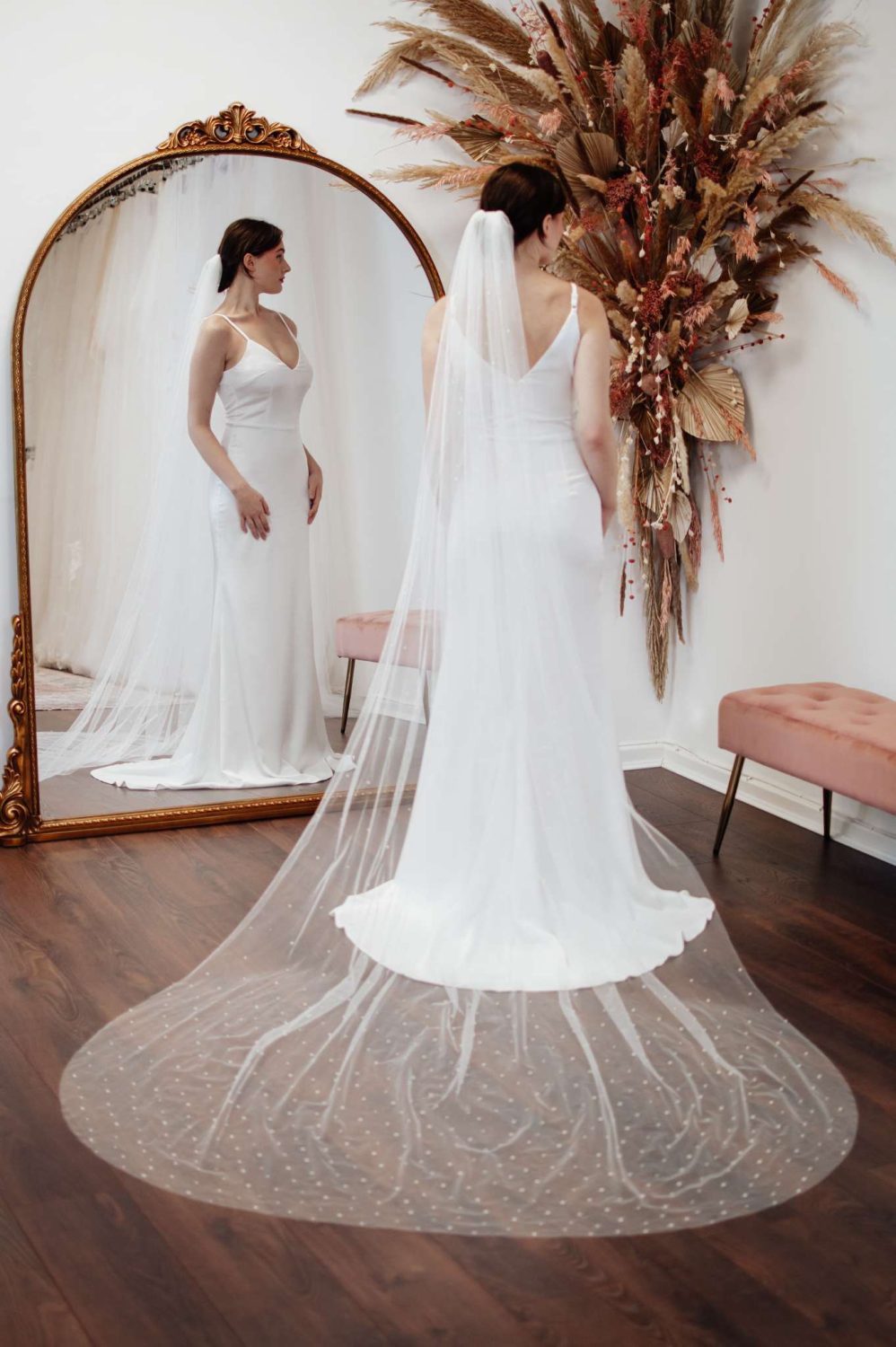 Winona – Cathedral Length Veil with Pearls in Falling Stars Pattern