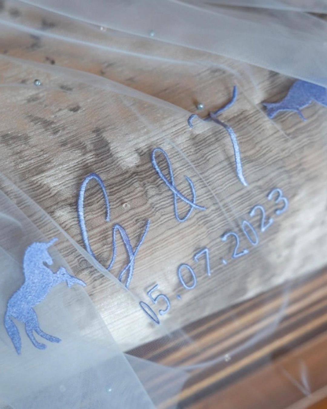 Blue veil with embroidery