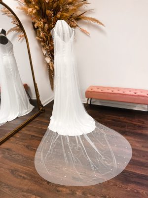 Celine – Chapel Length Pearl Wedding Veil in Soft Ivory Tulle