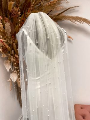 Celine – Chapel Length Pearl Wedding Veil in Soft Ivory Tulle