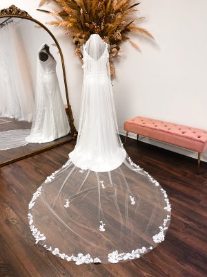 Lilac – Ivory Cathedral Veil with Floral Lace