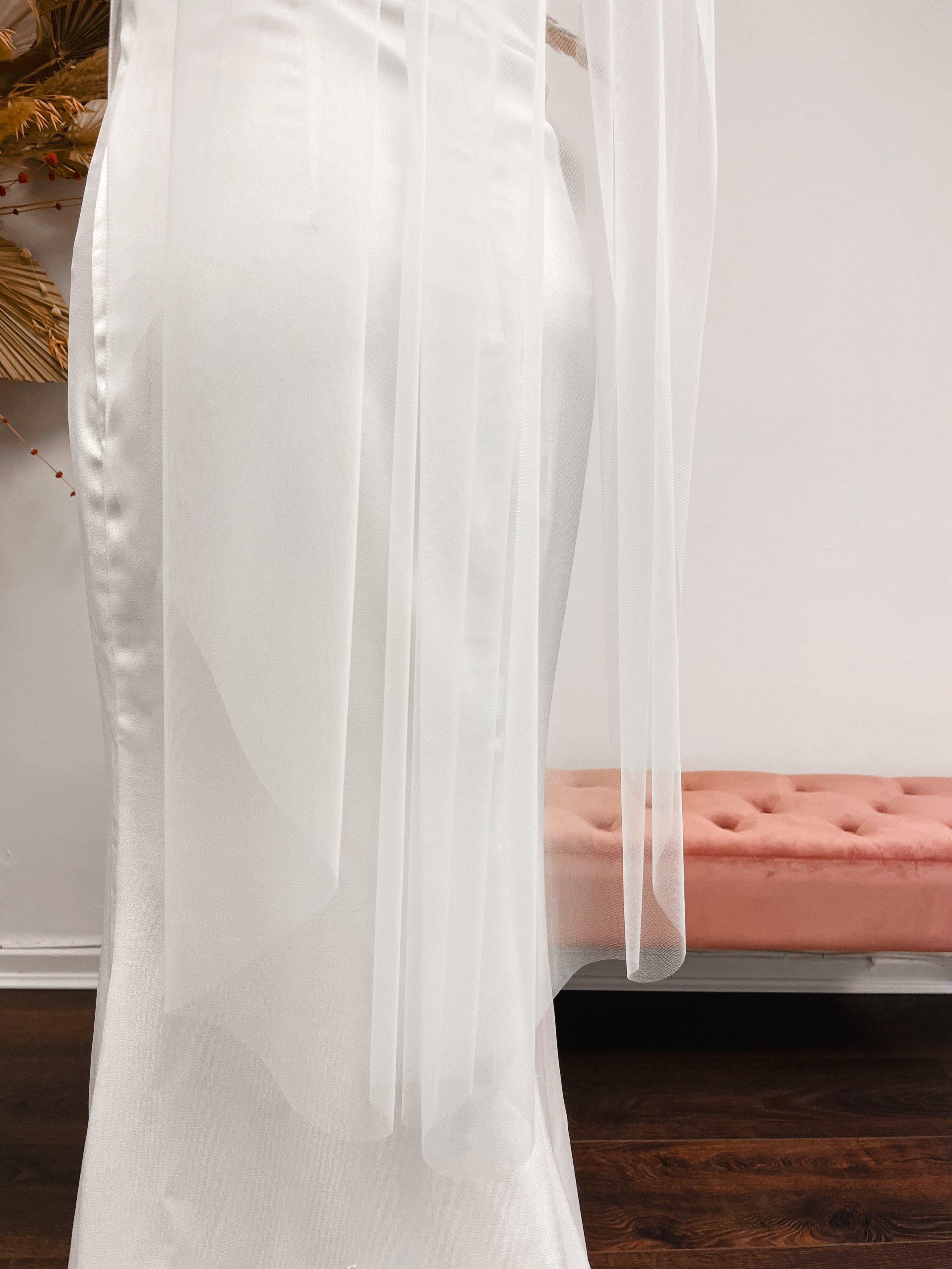 SALE! Tara – Slim Width Fingertip Length One Layer Veil with Cut Edge 3 Tara – Slim Width Fingertip Length One Layer Veil with Cut Edge