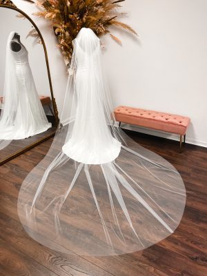 Eve – Cathedral Length One Layer Veil with Cut Edge