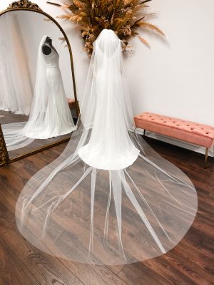 Eve – Cathedral Length One Layer Veil with Cut Edge