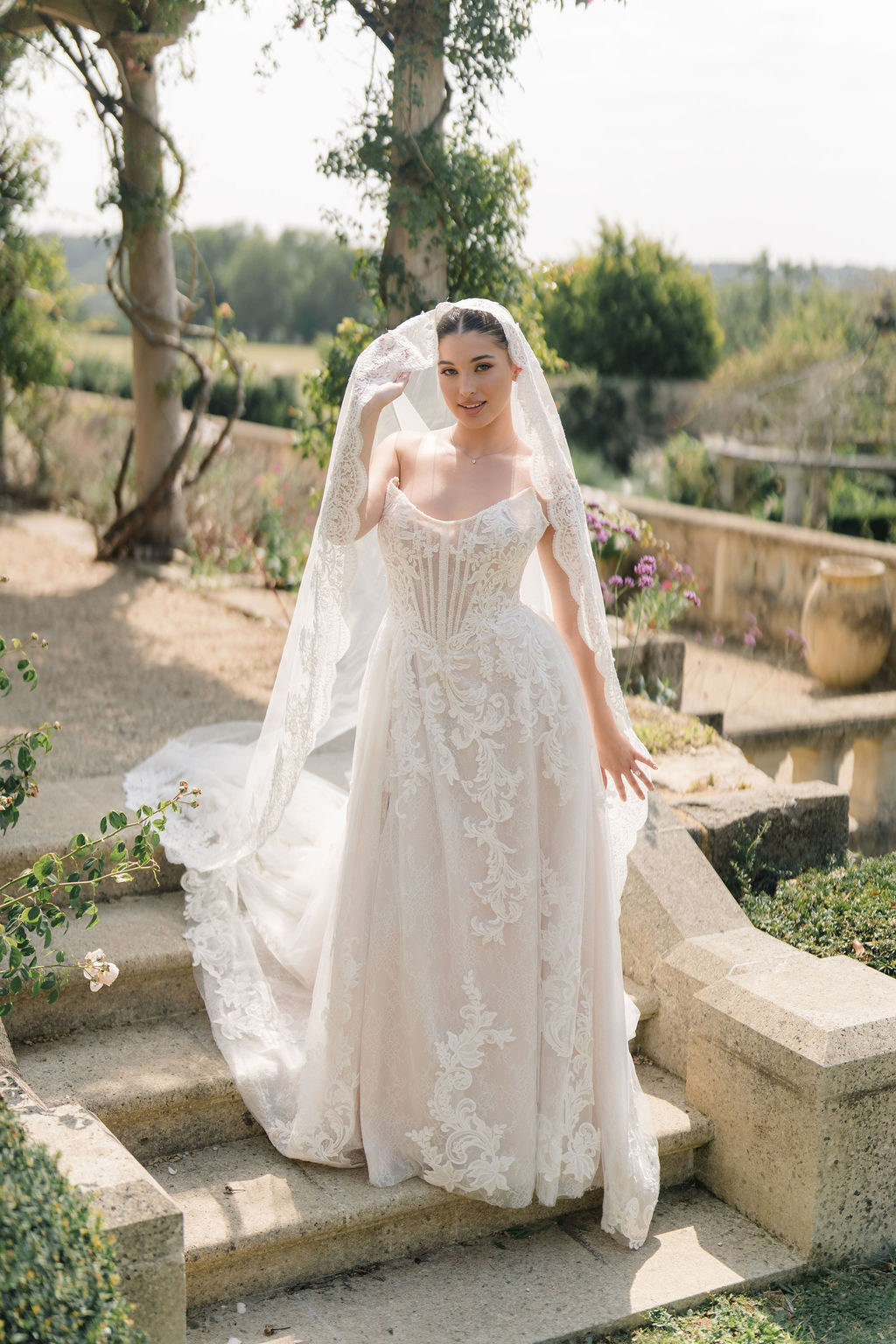 Olympia – Cathedral Length Mantilla Veil with Lace Trim 3 Olympia – Cathedral Length Mantilla Veil with Lace Trim - Image 2
