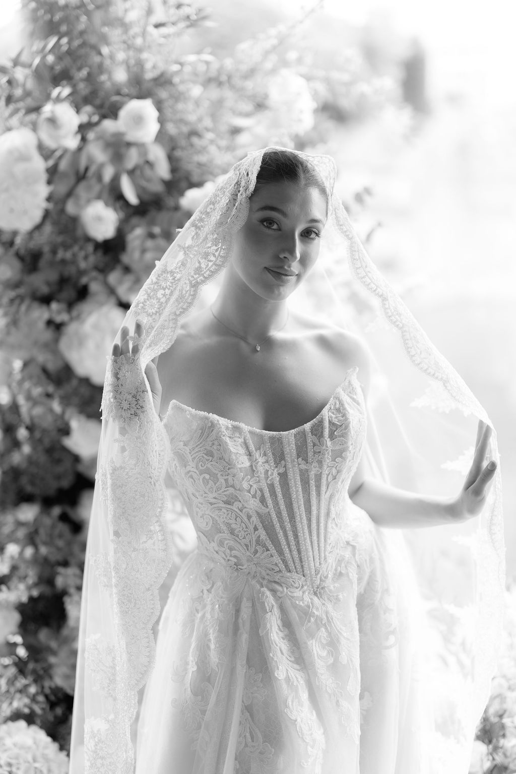 Olympia – Cathedral Length Mantilla Veil with Lace Trim 17 Olympia – Cathedral Length Mantilla Veil with Lace Trim - Image 9