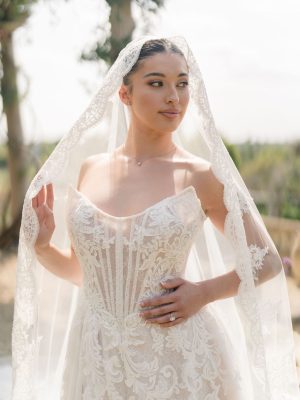 Olympia – Cathedral Length Mantilla Veil with Lace Trim