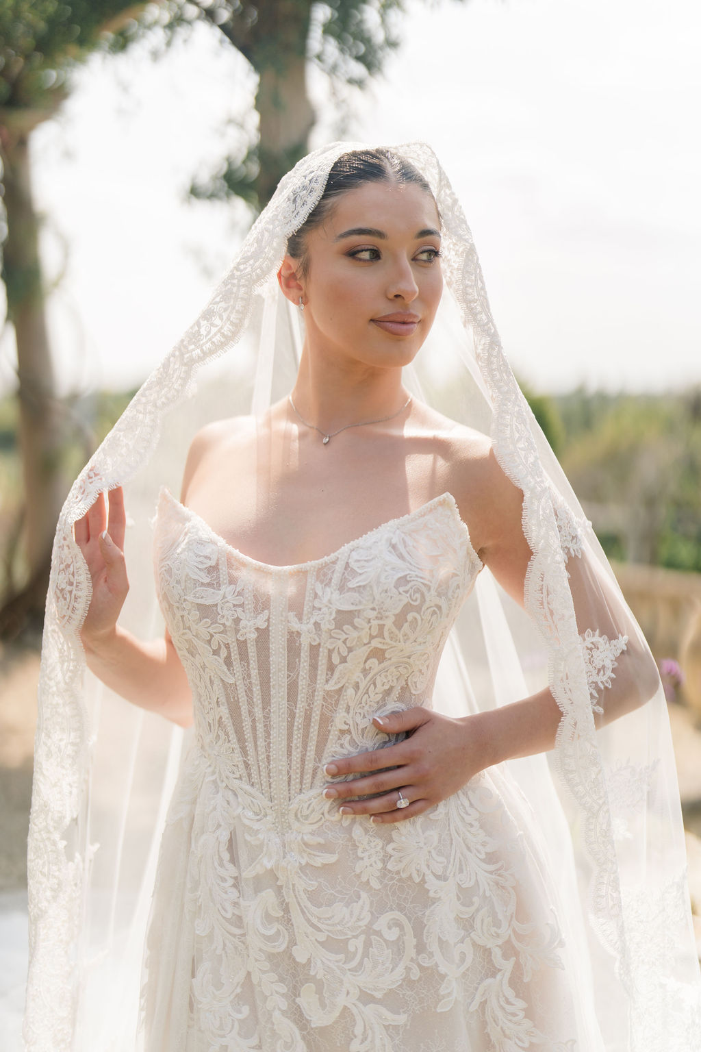 Olympia – Cathedral Length Mantilla Veil with Lace Trim 1 Olympia – Cathedral Length Mantilla Veil with Lace Trim