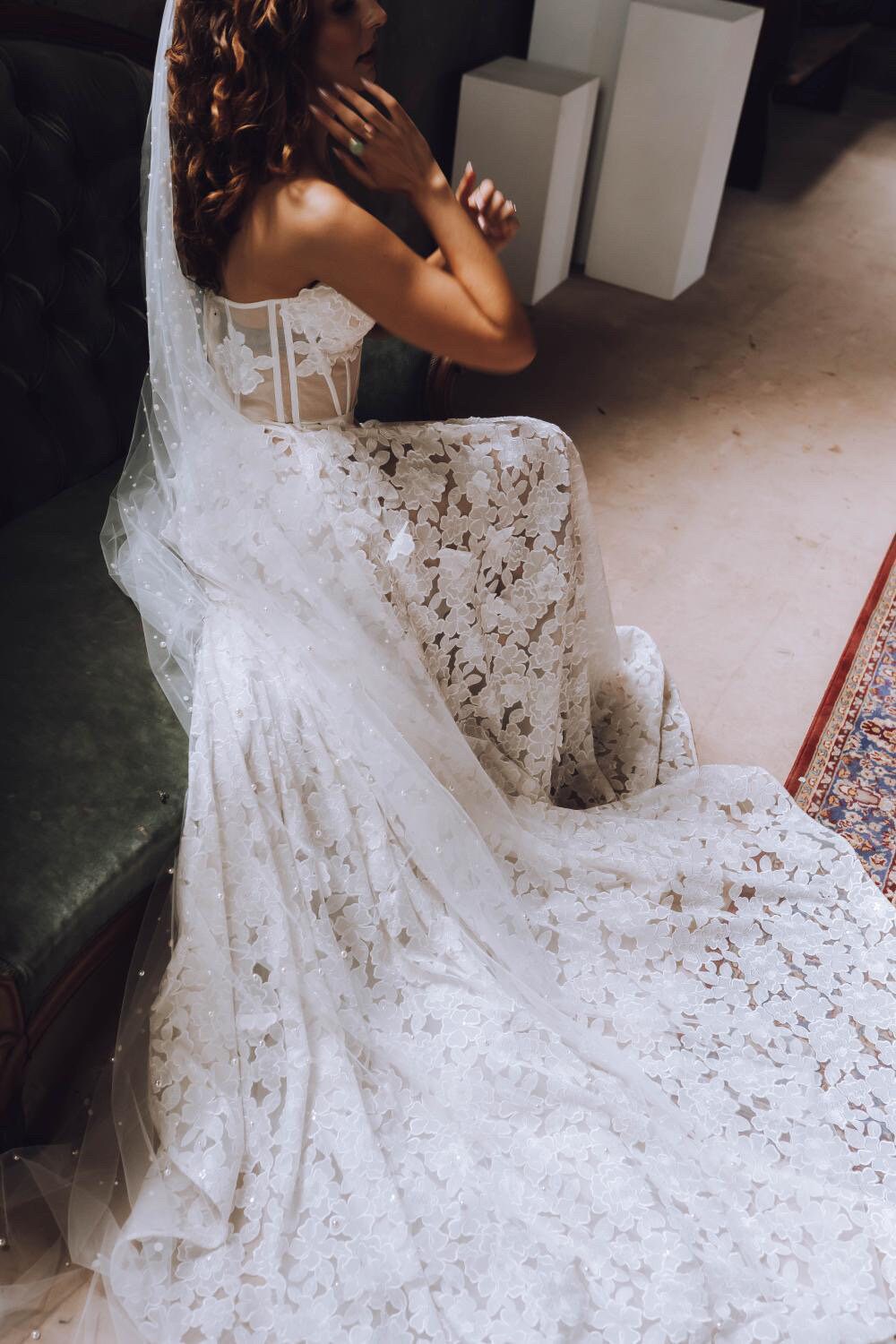 Viola – Barely There Pearl Veil in Chapel Length - Image 2